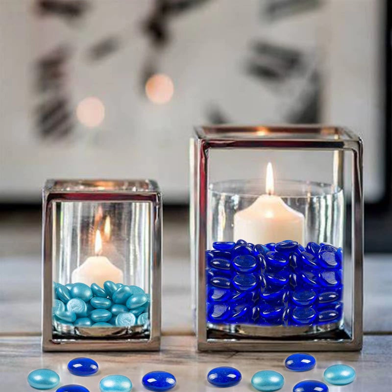 HappyFiller 5 LB Dark Blue Glass Gems Flat Glass Marbles Gemstones for Vase Fillers,Floral Aquarium Pebbles Rocks,Garden,Mosaics Crafts,Fire Drop Beads Firepit Fireplace - Image 2